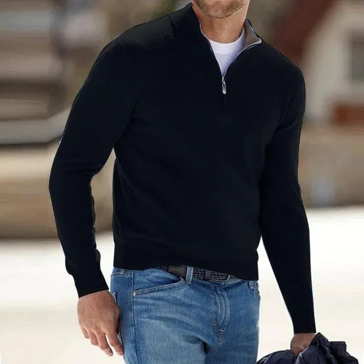 Durable men's quarter-zip pullover, offering classic style and everyday comfort for male fashion apparel.