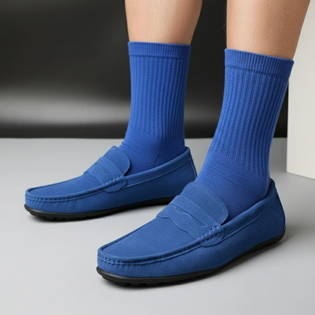Front view of men's modern slip-on loafers, perfect for comfortable everyday wear & versatile casual outfits.