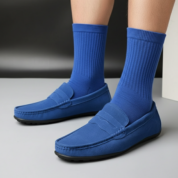Front view of men's modern slip-on loafers, perfect for comfortable everyday wear & versatile casual outfits.