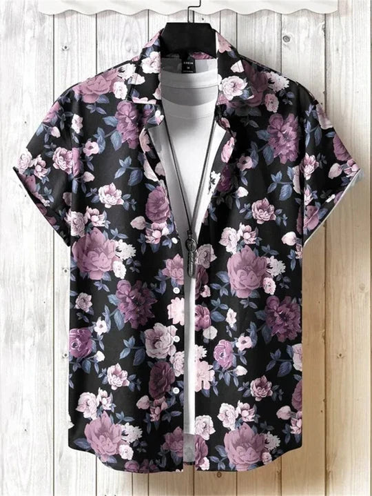 New arrival: Men's loose fit Hawaiian shirt with eye-catching 3D flower print, summer ready.
