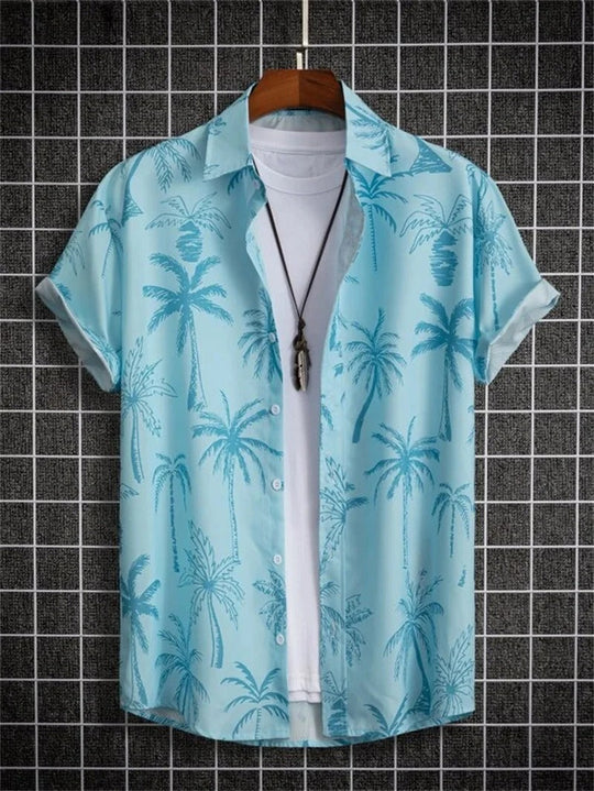 Men's vibrant 3D flower print casual shirt; a tropical button-down for summer vacation.