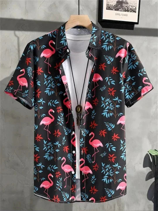 Vacation-ready men's Hawaiian shirt with a vibrant 3D flower print and relaxed fit.