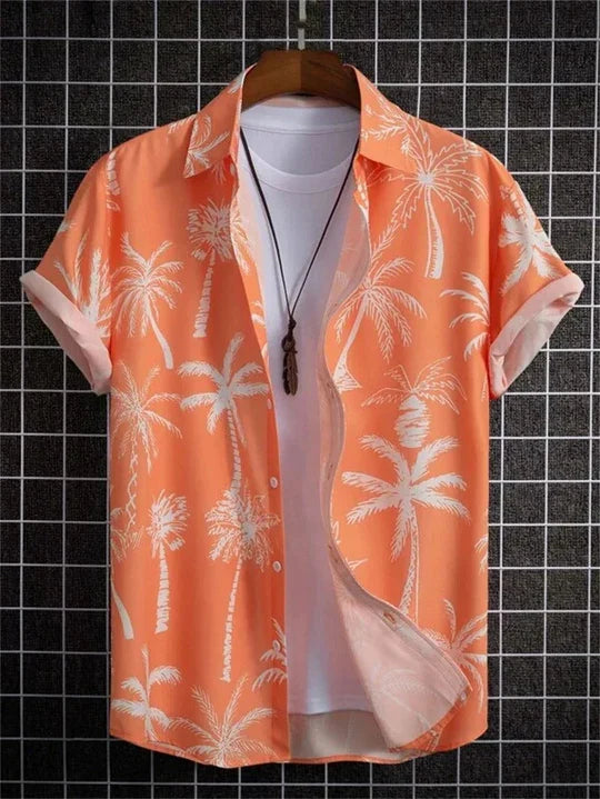 New men's summer shirt featuring a striking 3D floral print. Perfect casual vacation beachwear.