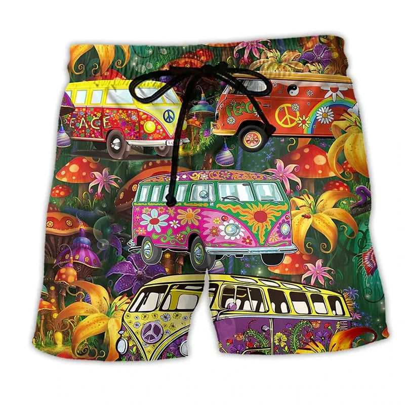 Men's vibrant graffiti print swim shorts for a bold summer beachwear statement. Quick dry & adjustable.