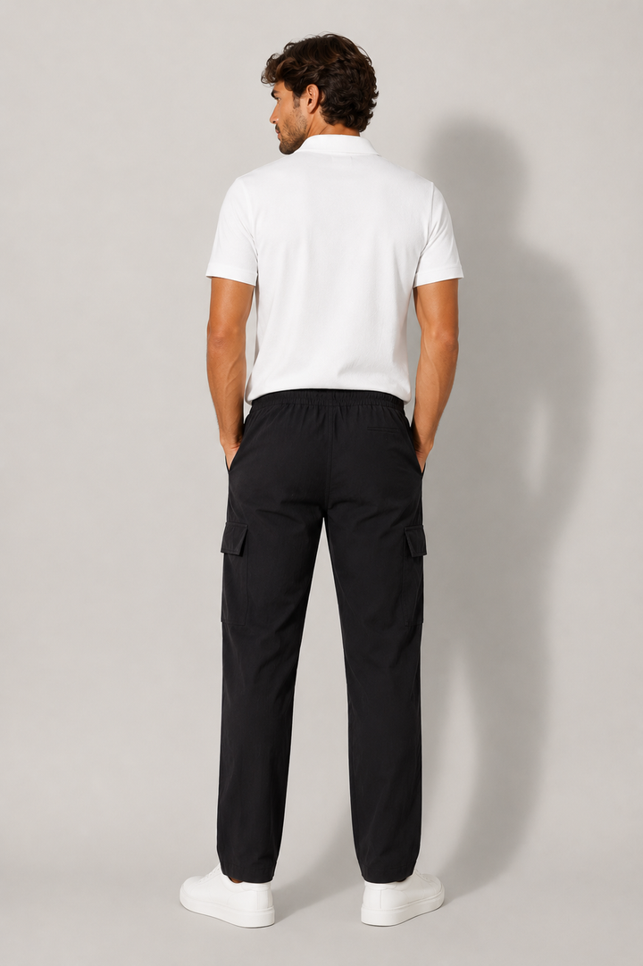 Victor Men's multi-pocket drawstring pants, relaxed straight leg. Breathable for spring & summer casual comfort.