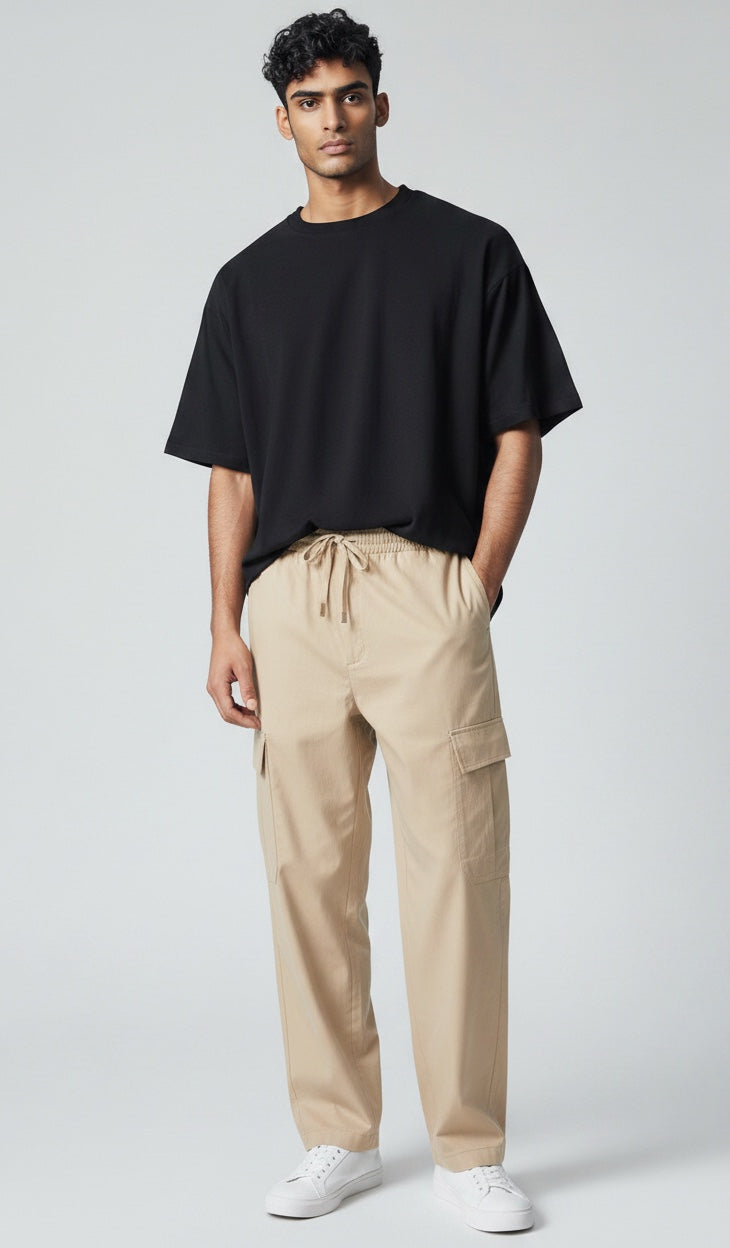 Beige Men's Victor breathable relaxed fit pants with multi-pockets. Ideal for spring & summer everyday comfort.