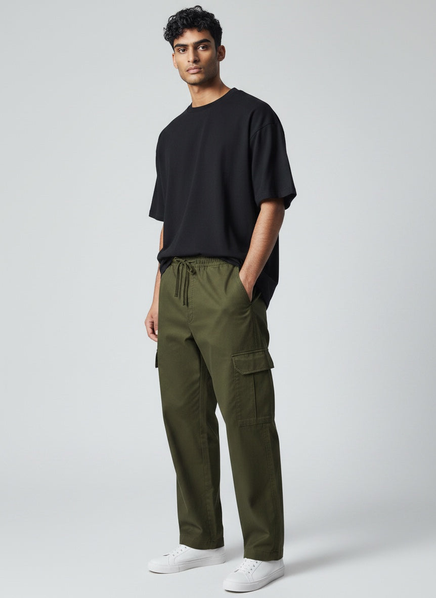 Black Men's Victor breathable multi-pocket drawstring pants. Versatile relaxed fit for casual everyday comfort.