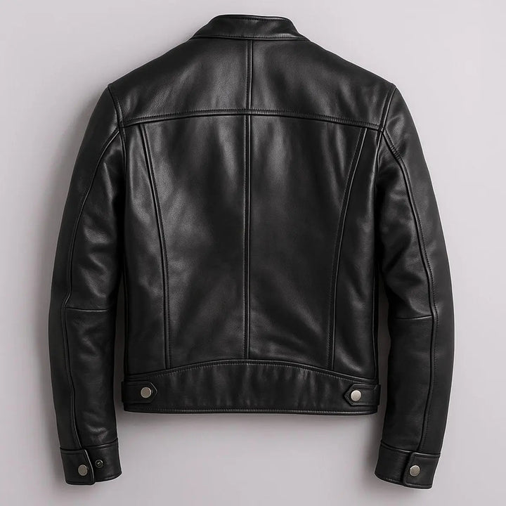 Casual men's zip-up quilted jacket. Vintage faux leather biker style, perfect for everyday fashion & outerwear.