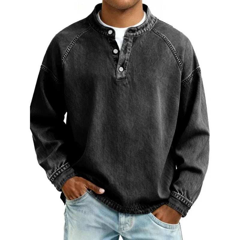 Comfortable men's long sleeve button shirt in vintage style, a casual wardrobe essential.
