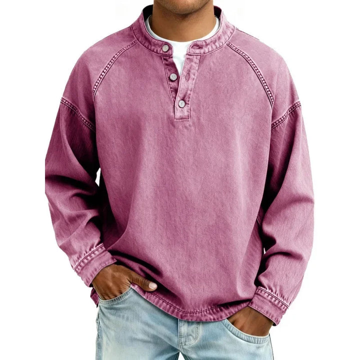 Classic men's long sleeve button shirt in vintage style, a fashionable wardrobe essential.