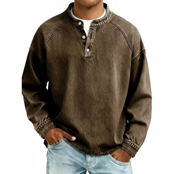 Casual men's long sleeve vintage button shirt, perfect for everyday comfort and style.
