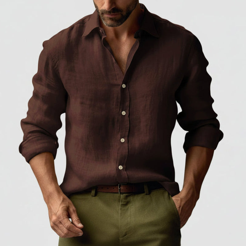 Breathable men's vintage button-up, relaxed summer shirt for timeless casual fashion.