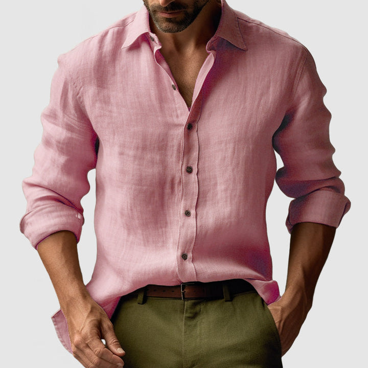Timeless men's vintage button-up, relaxed summer shirt for casual wear & vacation.
