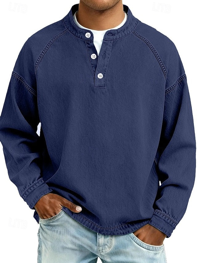 Classic men's long sleeve shirt, vintage casual design, comfortable for daily wear.
