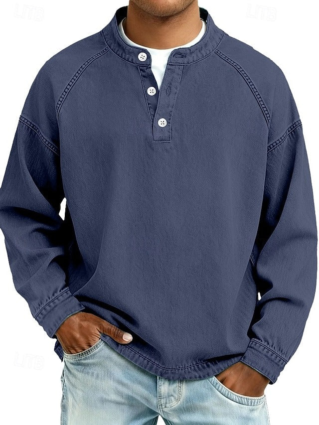 Comfort fit men's long sleeve collared shirt, vintage casual design for daily wear.