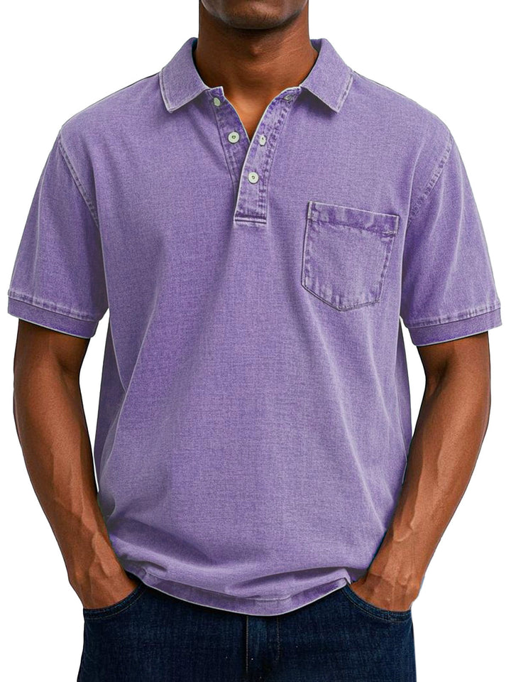 Elegant men's vintage cotton polo, relaxed fit. Perfect for comfortable, casual everyday fashion.