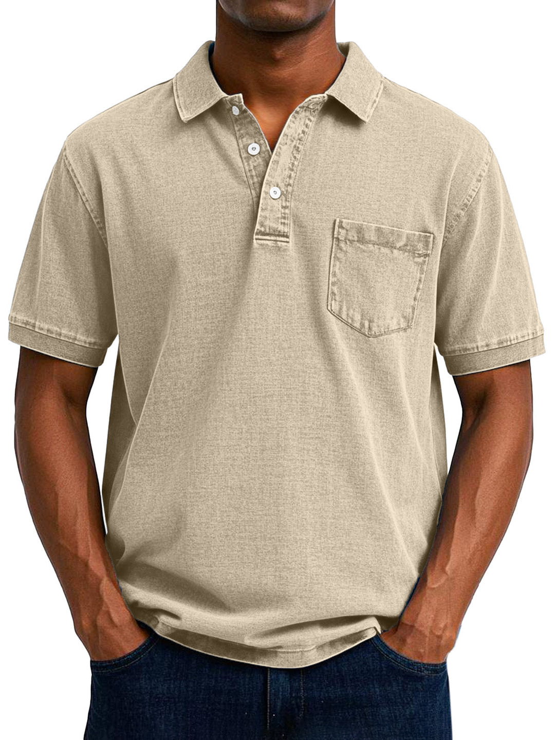 Everyday men's cotton polo with a vintage look. Breathable fabric, relaxed fit for casual comfort.
