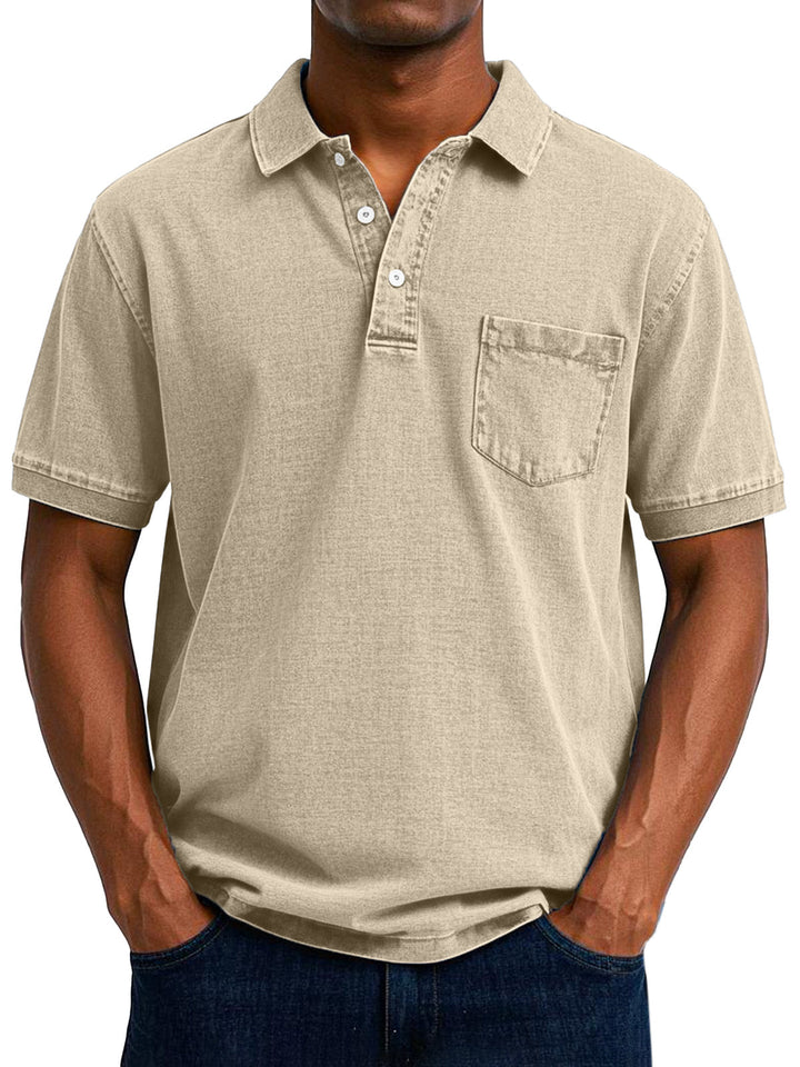 Everyday men's cotton polo with a vintage look. Breathable fabric, relaxed fit for casual comfort.