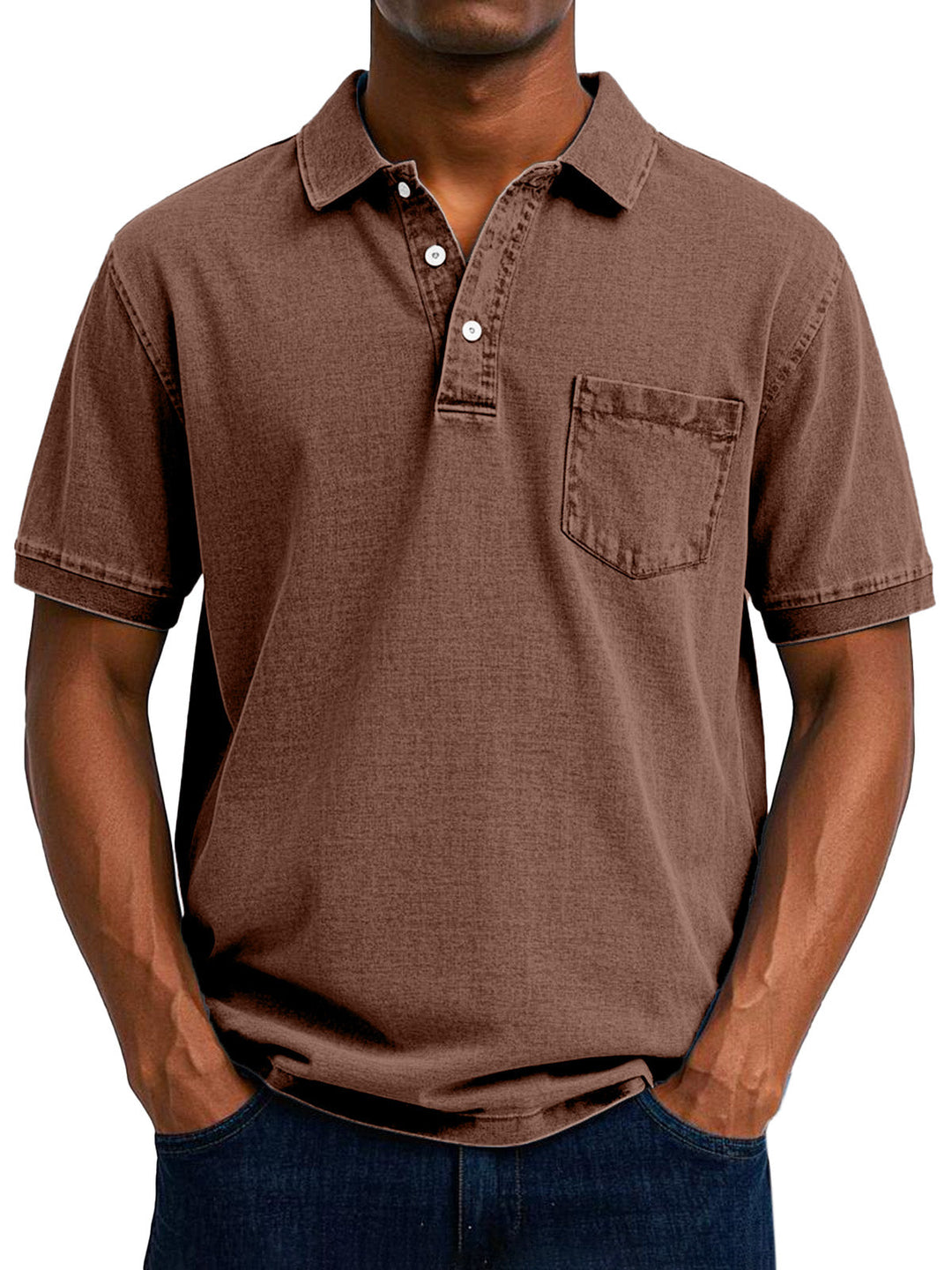 Modern men's vintage cotton polo shirt, relaxed fit. Breathable for casual, everyday spring/summer fashion.