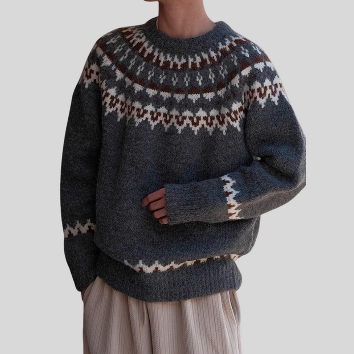 Men's vintage crewneck sweater, classic retro style pullover. Ideal for casual fashion & layering.