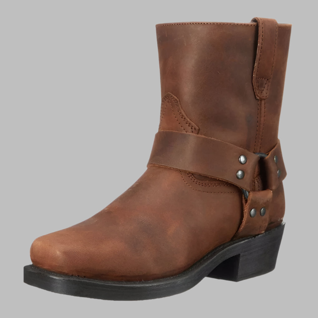 Men's vintage dark brown western ankle boots, perfect for everyday casual wear & rugged style.