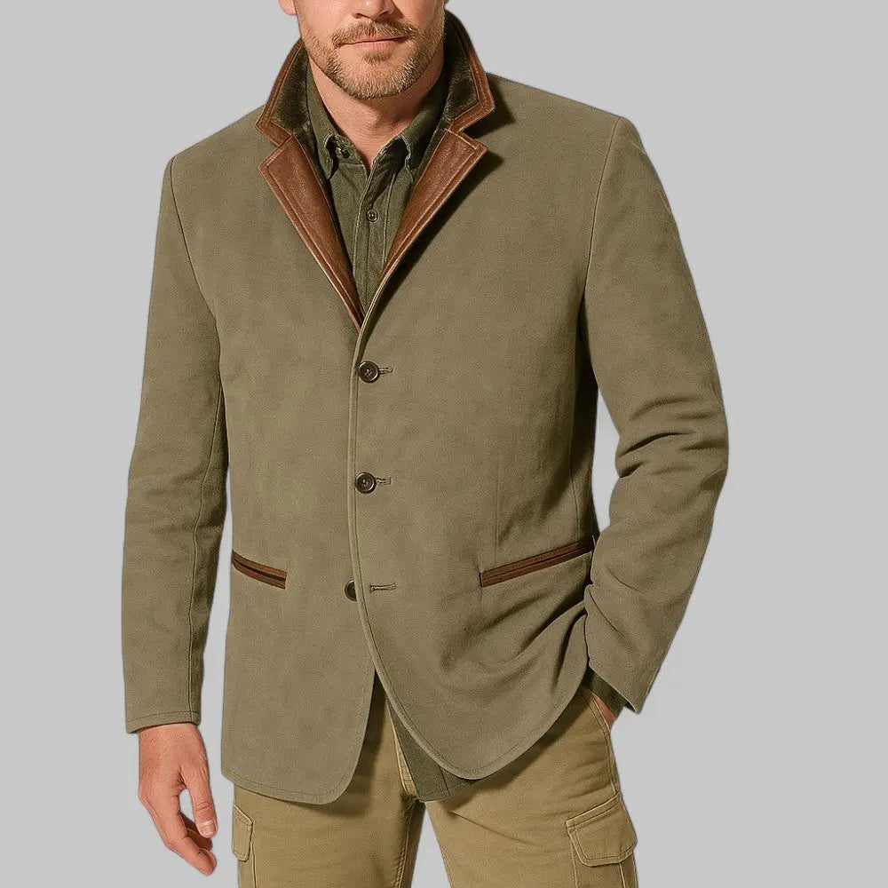 Stylish men's vintage field jacket blazer with button closure, ideal for autumn casual and tailored fashion.