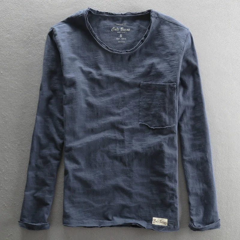 New men's vintage long sleeve crew neck tee in classic color, an essential, comfortable basic for fall fashion.
