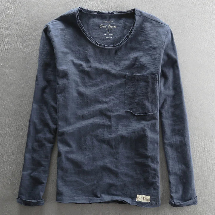 New men's vintage long sleeve crew neck tee in classic color, an essential, comfortable basic for fall fashion.