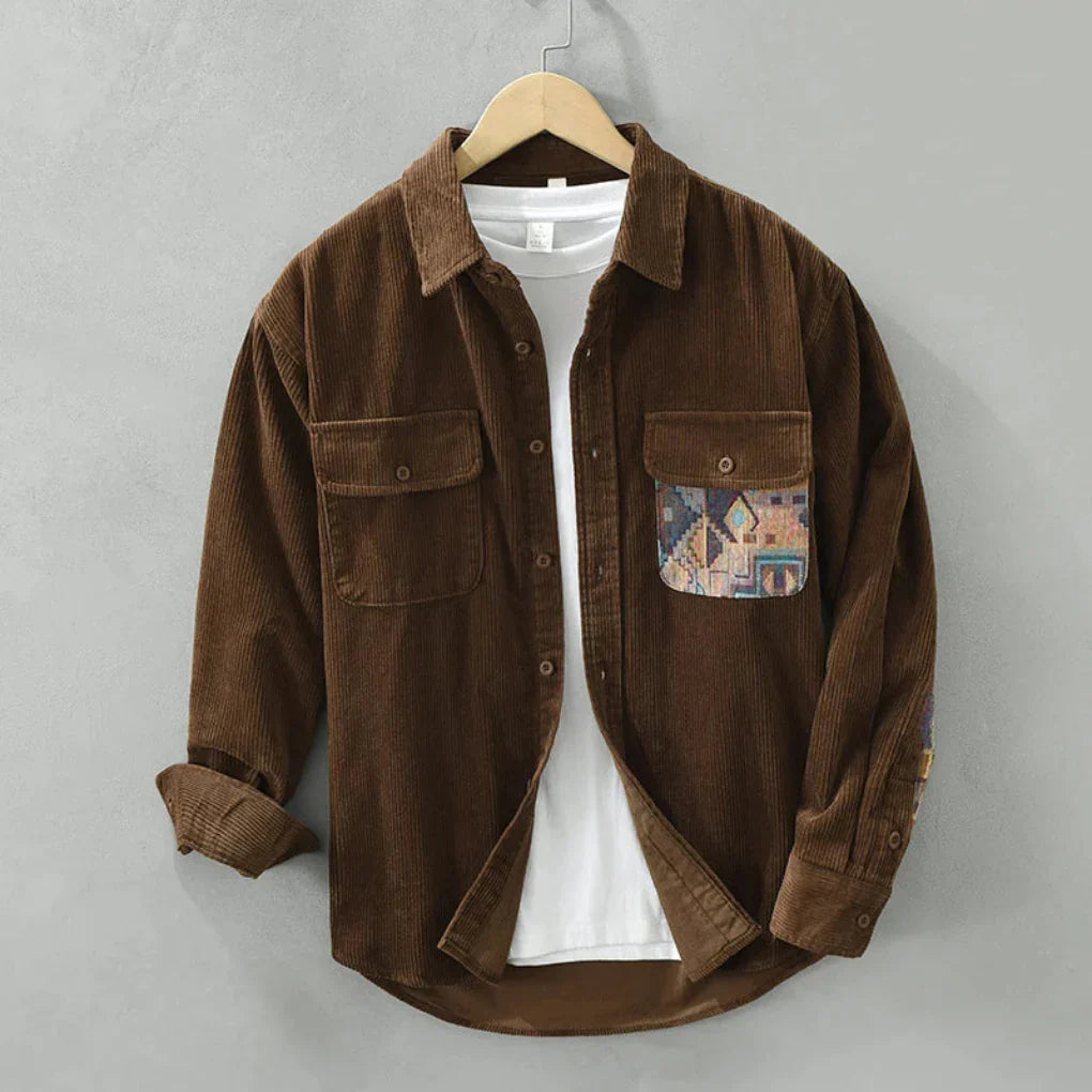 Classic men's long sleeve button-down shirt, vintage design, ideal for casual or semi-formal wear.
