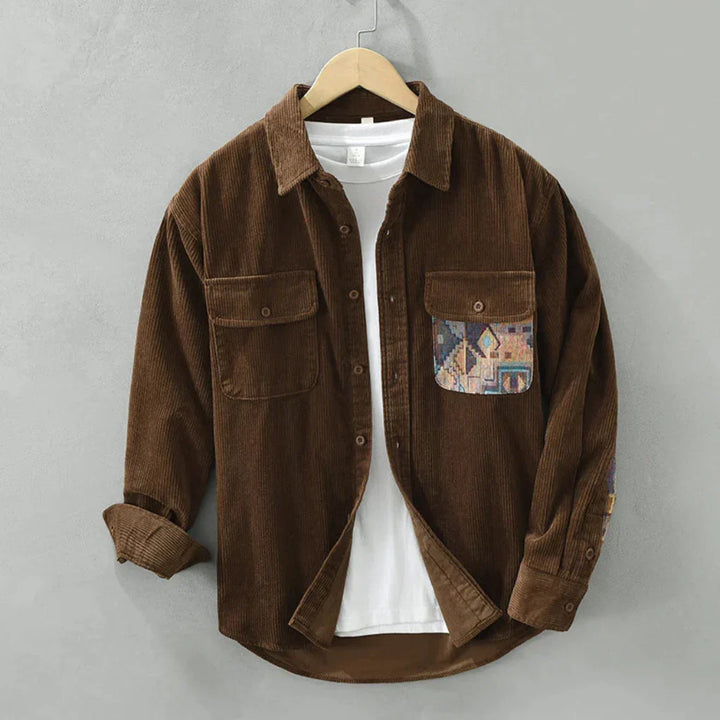 Classic men's long sleeve button-down shirt, vintage design, ideal for casual or semi-formal wear.