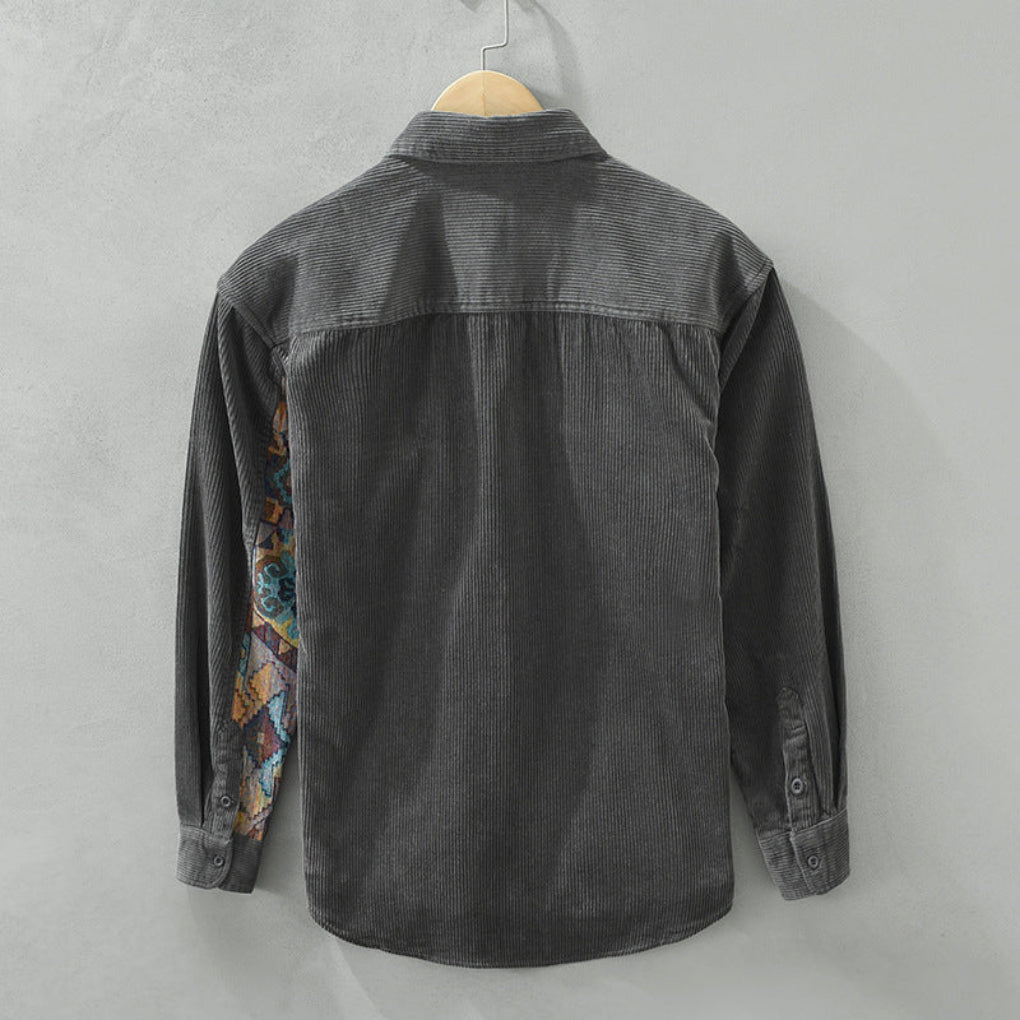 Men's casual vintage long sleeve shirt, perfect for layering or as a stand-alone stylish top.