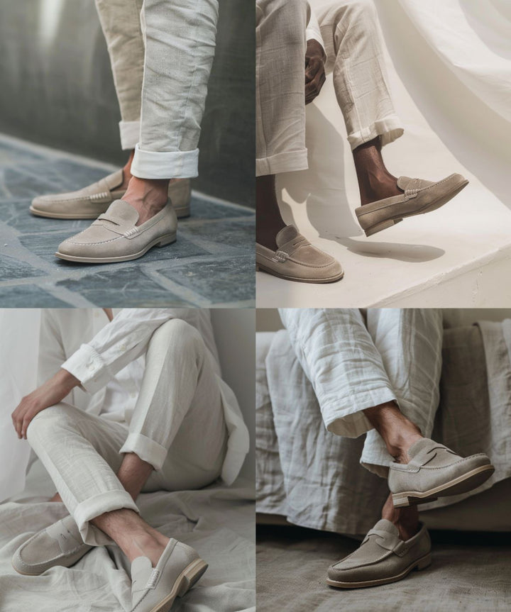 Close-up of men's vintage slip-on loafers, highlighting the durable outsole & quality craftsmanship.