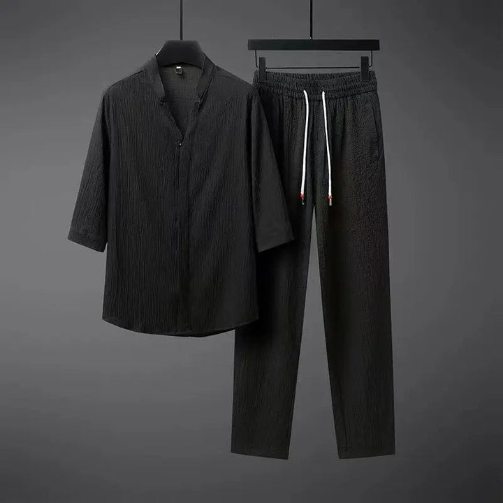 Men's vintage inspired black tracksuit set, perfect for casual wear, spring fashion, and comfortable loungewear.