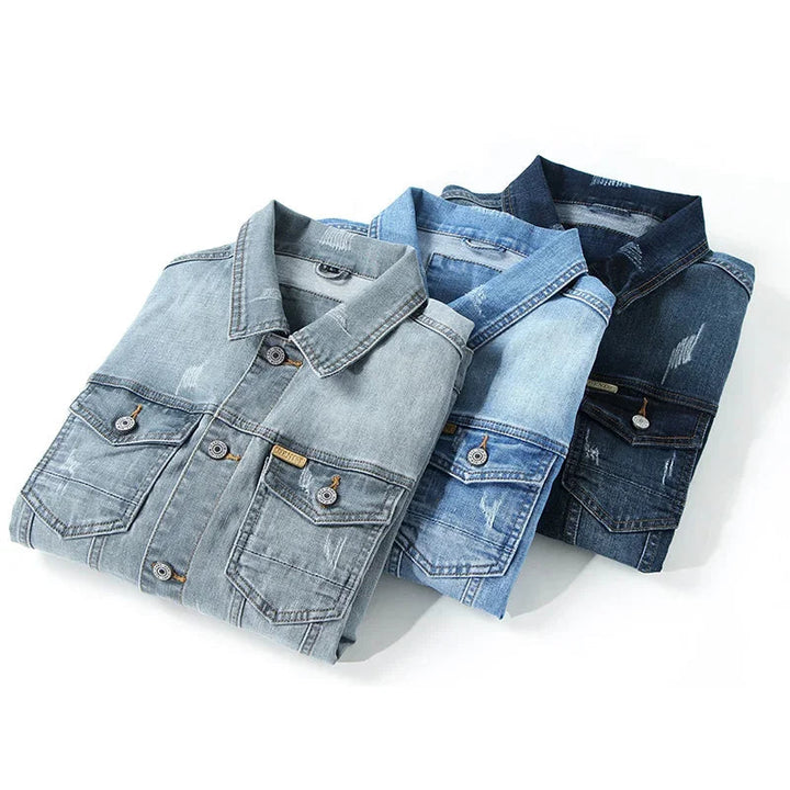 Casual men's denim jacket, vintage style, excellent spring and fall outerwear, a must-have men's fashion item.