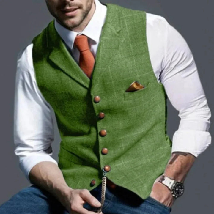 Stylish men's blue vintage waistcoat, ideal for classic menswear layering.
