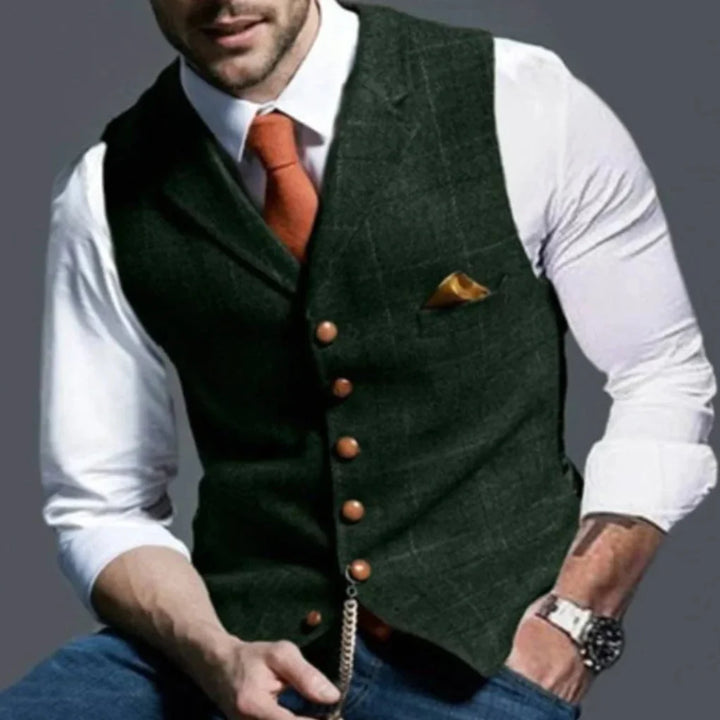 Versatile men's gray vintage waistcoat, perfect for adding classic style to any outfit.