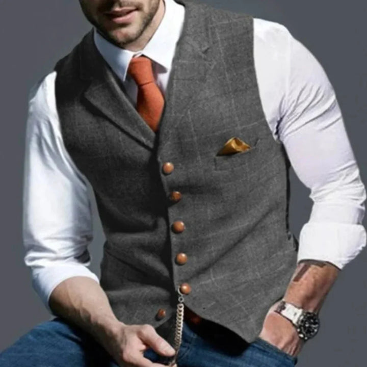 Brown men's vintage vest, an essential layering piece for classic menswear.