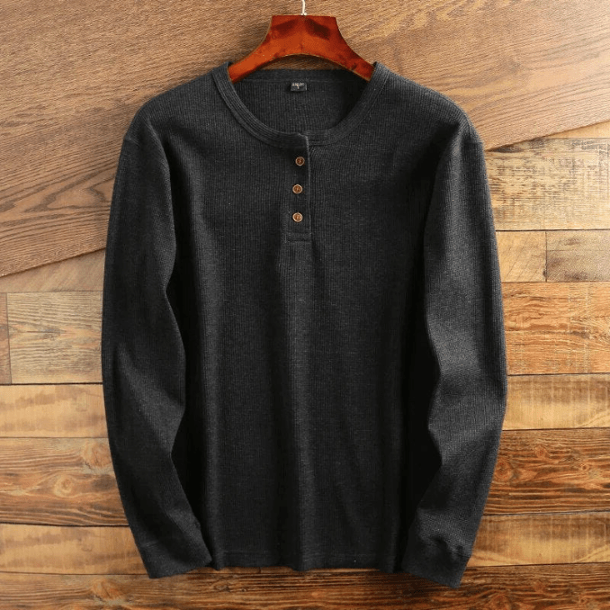 Versatile men's waffle knit henley, long sleeve casual shirt. Perfect for layering or everyday comfort.