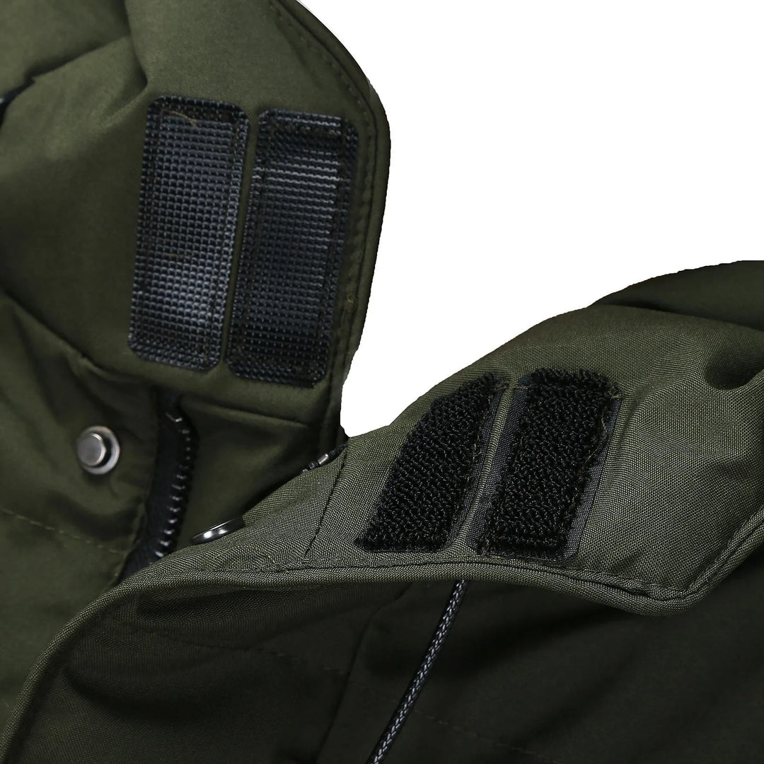 Fashionable men's warm puffer coat. Hooded winter jacket for cold weather style. Insulated for ultimate warmth.
