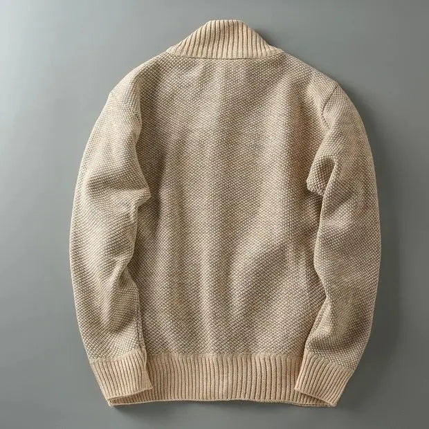 Stylish men's knit zip-up jacket, fleece-lined for warmth. Versatile casual outerwear for winter.