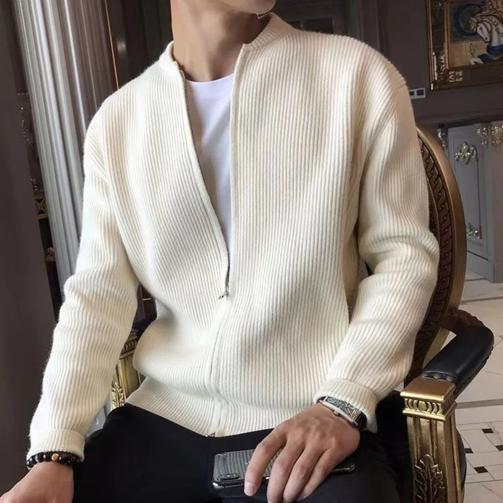 Men's warm knitted cardigan with zipper closure, perfect for winter & fall casual fashion.