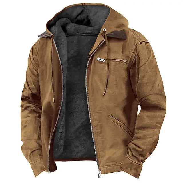 Men's warm lined hooded winter jacket, perfect for everyday style & cold weather. Features an adjustable hood.