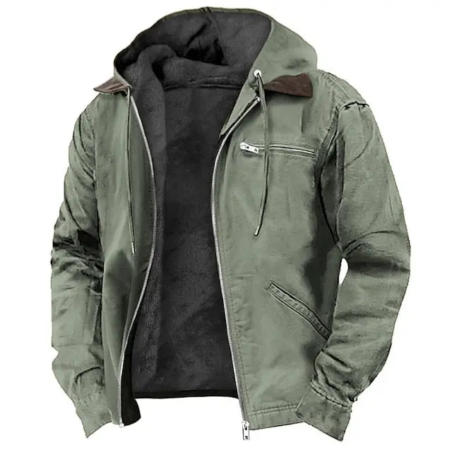 Stylish men's hooded winter jacket, warm & lined for cold weather. Essential casual outerwear for everyday fashion.