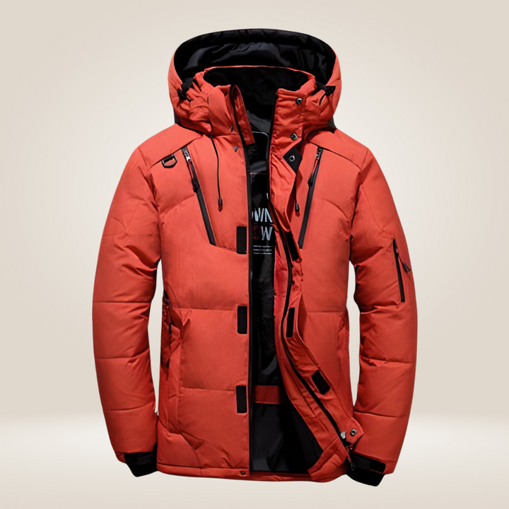 Men's warm parka winter jacket, waterproof & windproof outdoor coat for cold weather.