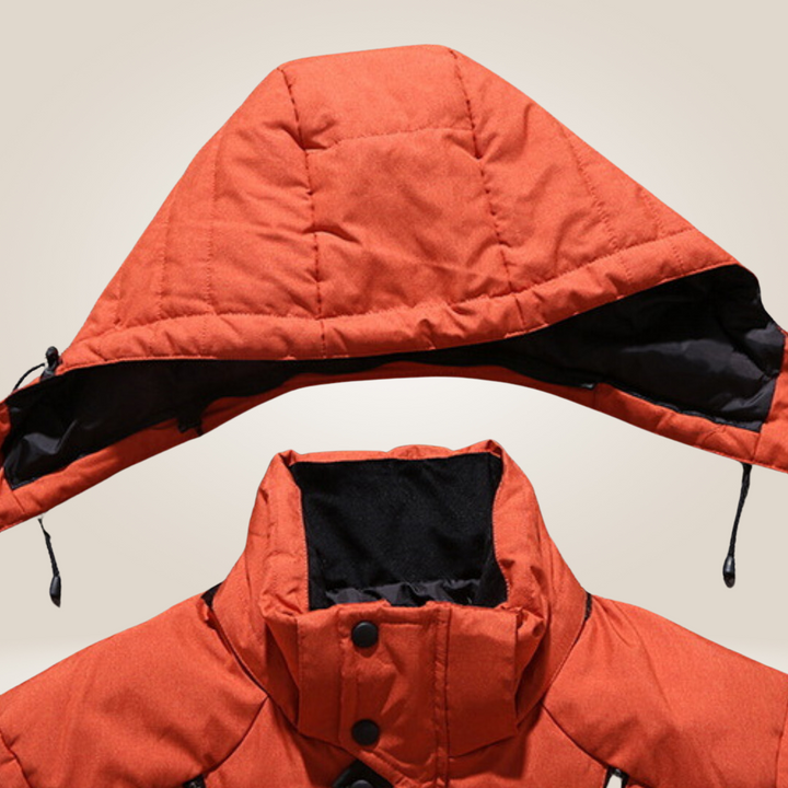 Black men's waterproof parka jacket. Windproof outerwear for extreme cold weather & casual wear.