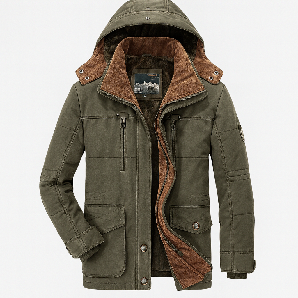 Men's warm, waterproof, breathable winter jacket for cold weather outdoor activities. Insulated & durable men's outerwear.