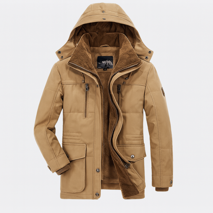 Stylish men's insulated winter jacket. Waterproof & breathable for ultimate cold weather protection during outdoor adventures.