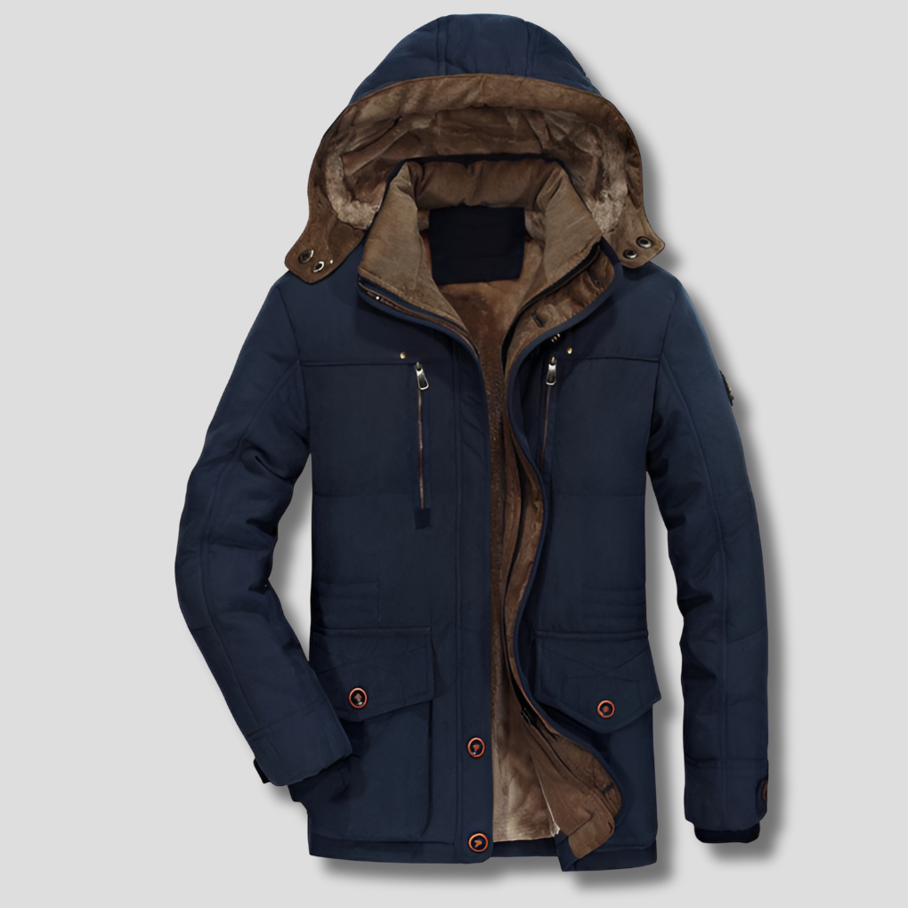 Durable men's activewear winter jacket. Warm, waterproof, and breathable outerwear for challenging cold weather conditions.