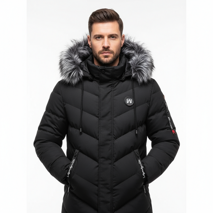 Men's warm winter coat in a timeless style. Durable outerwear, perfect for cold weather and winter fashion.