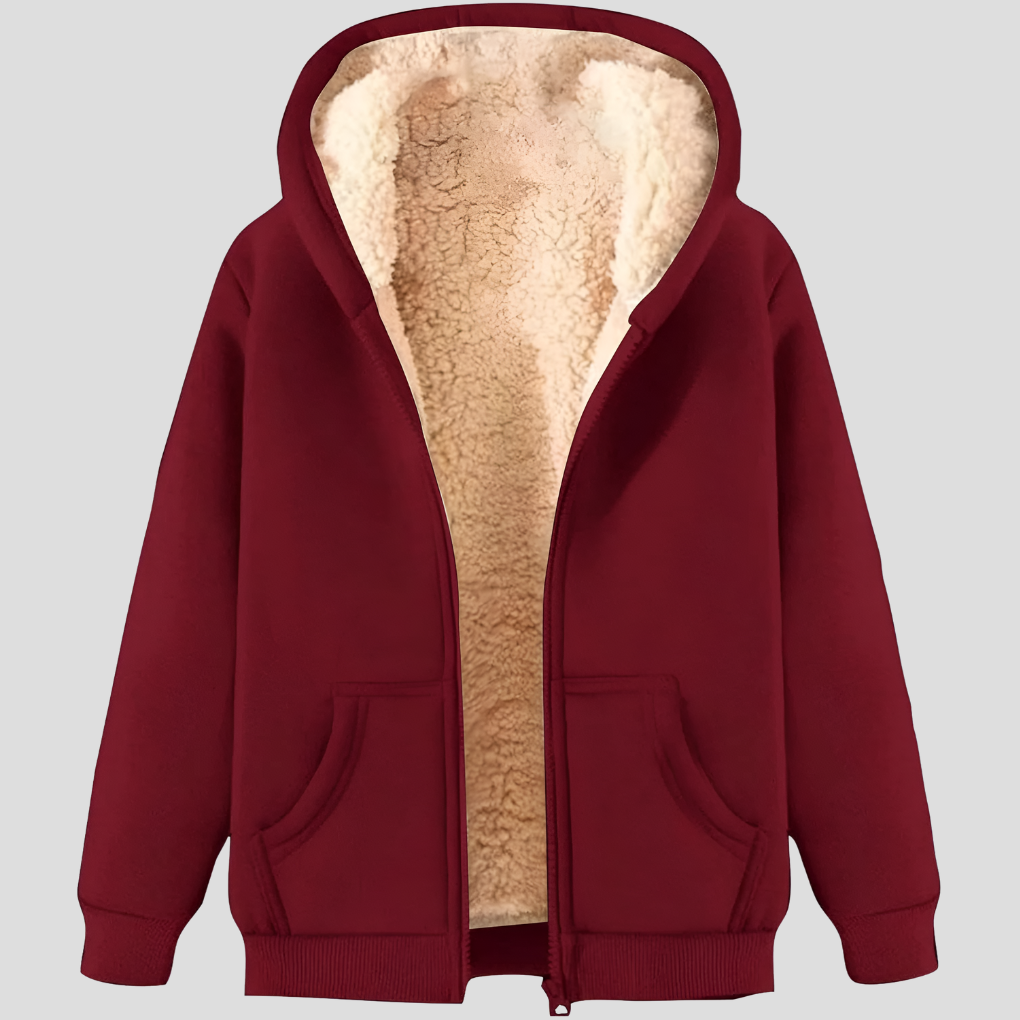 Side profile of a men's cozy winter jacket, hooded outerwear for ultimate cold protection.